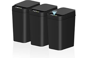 jinligogo 3Pack Bathroom Small Trash Can with Lid, 2.2 Gallon Touchless Automatic Garbage Can Slim Waterproof Motion Sensor Smart Trash Bin for Bedroom, Office, Living Room (Black)