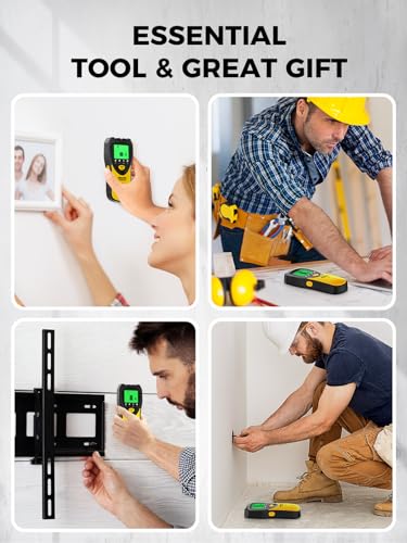Mecurate 5-in-1 Stud Finder with LCD Display, Wall Scanner for Studs, Metal, AC Wires Detection, Lightweight & Durable, Perfect for Homeowners & DIY Projects (Lemon)