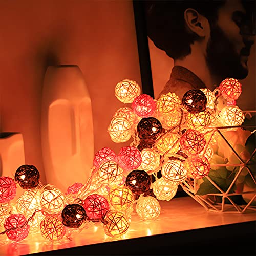 DomeStar Rattan Ball, 24PCS Orbs Vase Fillers (Red)