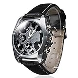 Soleasy New Men's Silver Case Leather Band Quartz Analog Wrist Watch WTH8039