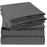 Rajlinen Waterbed Sheets Set - 4 Piece Attached with Fitted Sheet Cool Breathable and Ultra Soft Rich 100% Cotton 15" Deep Pocket Attached Waterbed Sheet Set (Dark Grey Stripe, King/California King)