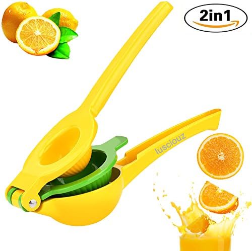 2-in-1 Lemon, Lime, Small Orange Squeezer Juicer for Natural Delicious Drinks, Meats, Salads from Lusciouz. Durable Double Bowl For Variety of Size Fruits. Rugged Metal Construction. Stylish Colorful