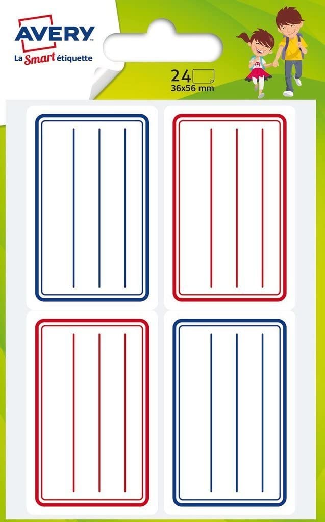 Avery - ECOL24 - Pack of 24 School Labels - 36 x 56 mm - Blue and Red