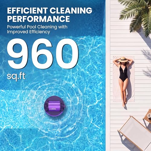 Cordless Robotic Pool Vacuum for Above/In-ground Flat Pool up to 960 Sq.ft | Pool Cleaner Robot 100 Min Runtime, Self-Parking, with Dual high-Powerful Motors Provide Strong Suction
