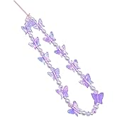 Fuqimanman2020 1-2 PCS Natural Stone Cell Phone Lanyard Strap Charms- Handmade Colorful Beaded Butterfly Charms for Women Girl, Rainbow Keychain