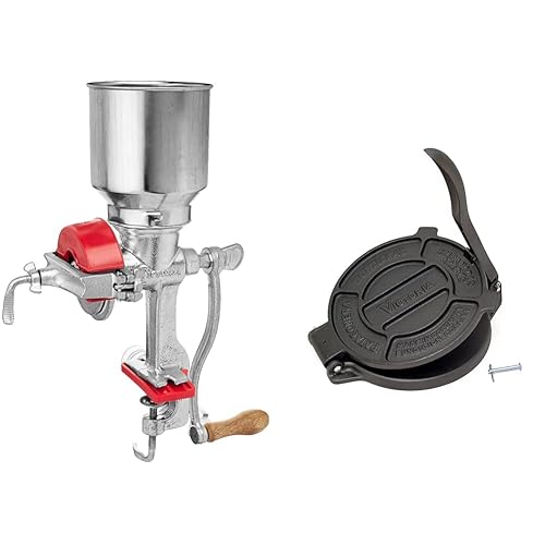 Victoria Manual High Hopper Grain Grinder, Silver and Victoria Cast Iron Tortilla Press, Tortilla and Roti Maker