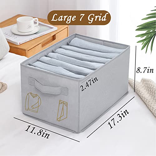 Clothes Organizer for Folded Clothes, 2 Pack Jeans Wardrobe Clothes Organizer and Storage for Bedroom Large 7 Grids Drawer Organizers for Clothing Shirts Pants, with Handles & Removable PP Board