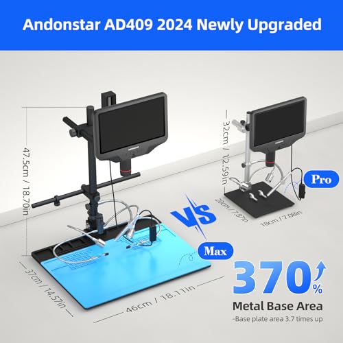 Andonstar AD409 Max HDMI Digital Microscope with Soldering Station Endoscope 10.1" LCD Display 300X USB Camera for Professional PCB Welding Support Windows PC