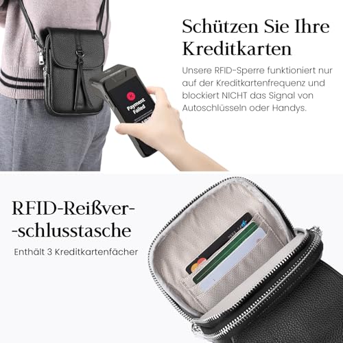 befen Genuine Leather Mobile Phone Case for Hanging, RFID Blocking Mobile Phone Shoulder Bag, Women's Small Handbag, Leather, Mobile Phone Case with Purse for Hanging, Crossbody Bag with Adjustable
