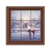 Framed Canvas Wall Art Xmas Window Canvas Prints Home Artwork Decoration for Living Room,Bedroom - 16x16 inches