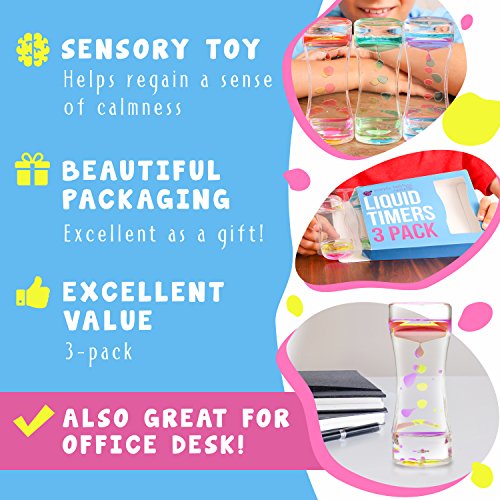 3 Pack of Liquid Motion Timers Sensory Toys for Stress Relief - Great as Bubbler Timer Fidget Toys for Kids, Satisfying Mini Lava Lamp Office & Desk Toys, Figit Toy Gift for Boys, Girls, and Adults! - Thumbnail 3