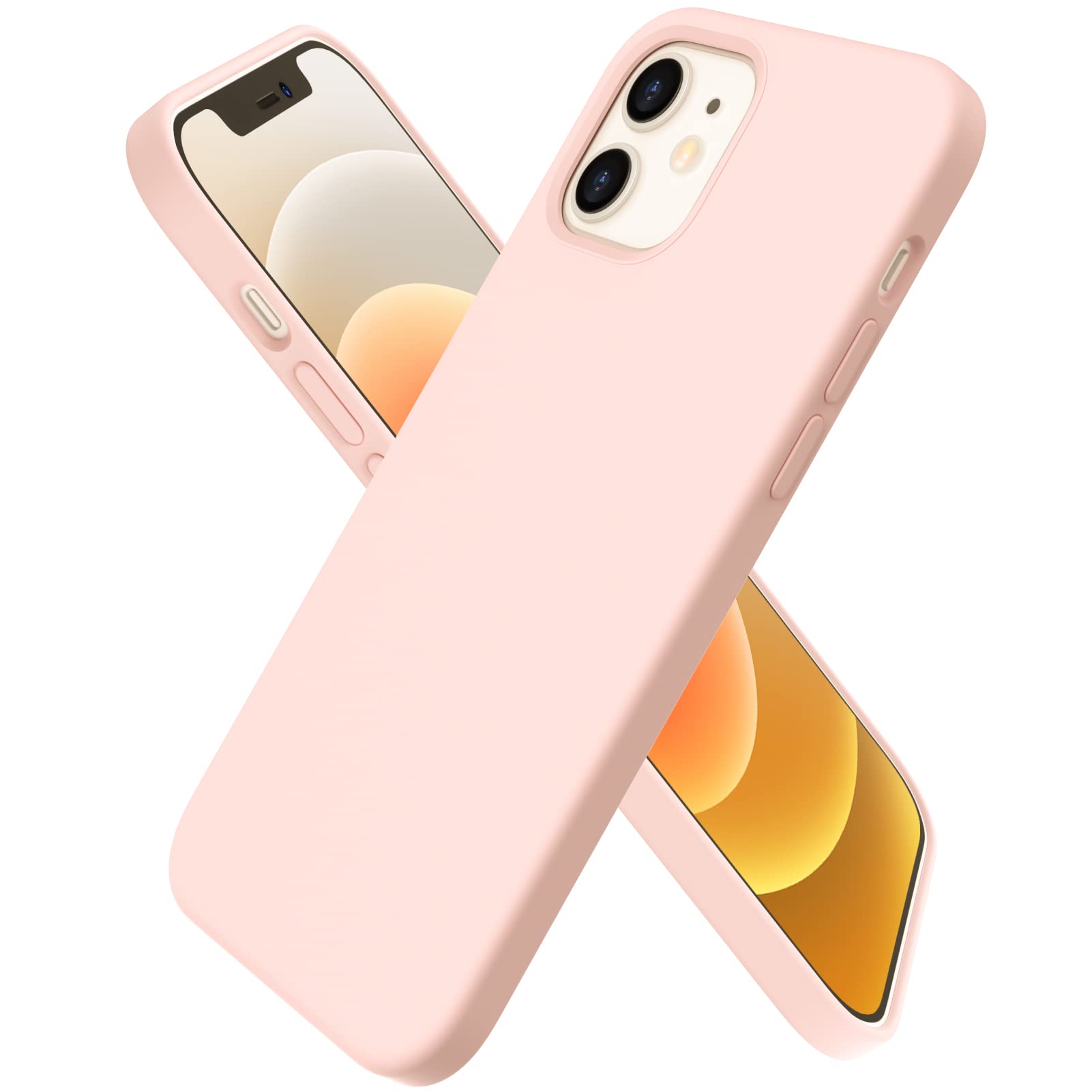 ORNARTO Compatible with iPhone 12 Case 6.1 and iPhone 12 Pro Case, Slim Liquid Silicone 3 Layers Full Covered Soft Gel Rubber Case Cover 6.1 inch- Pink