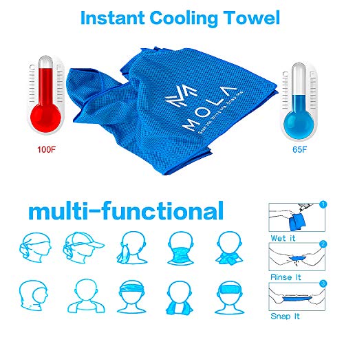 MOLA Cooling Towel, Ice Towel for Instant Cooling Relief - Cool Yoga, Gym, Golf, Bowling, Fitness, Pilates Towels (Stay Cool for Travel, Camping & Outdoor Activities - Cooling Neck Headband Bandana)