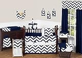 Sweet Jojo Designs Navy Blue and White Chevron ZigZag Unisex Baby Bedding 9 Piece Zig Zag Boy or Girl Crib Set Collection