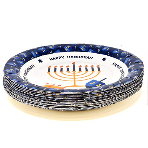 Hanukkah Plates and Napkins for 24 Guests includes 24 9" Dinner Plates