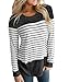 Vemvan Womens Long Sleeve Round Neck T Shirts Color Block Striped Casual Blouses Tops Black