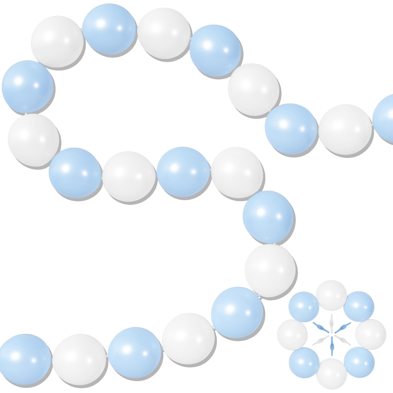 Photo 1 of 100PCS Blue and White Link Balloons, Baby Light Blue White Linking Balloons with Tail for Making Balloon Wall Arch and Chains, Quick Balloon for Wedding Birthday Baby Shower Party Decorations (6inch)