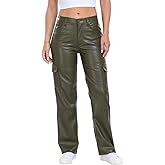 HDE Women's Faux Leather Cargo Pants with Pockets High Waisted Y2K Relaxed Pant
