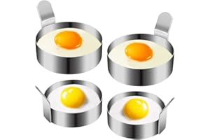 COLIBROX Egg Ring, Stainless Steel Omelet Mold Non Stick Pancake Ring Mold for Frying Egg, Egg Circles for Griddle (2 Sizes, 4 Pack)