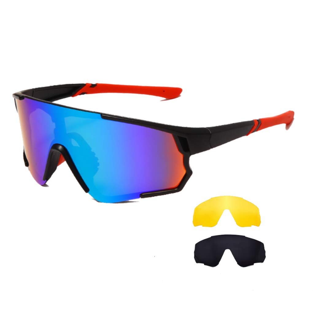 Long Keeper Cycling Glasses with 3 Interchangeable Lenses Polarised Sport Sunglasses Anti-UV400 Windproof Cycling MTB Goggles for Men Women (Grey+Yellow+Green)