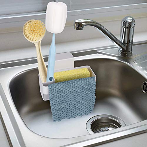 Sponge Holder for Kitchen Sink, with Holder for Sponges and Cleaning Supplies, 3-in-1 Multifunctional sponge caddy and Dish Cloth Hanger, for Kitchen, Bathroom, Soap Box Organizer with Suction Cups