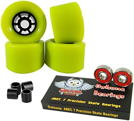 90mm Wheels Longboard Flywheels + Owlsome ABEC 7 Precision Bearings (Lime)
