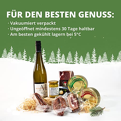 Schwarzwald Metzgerei - Geschenkset "Vesper" mit verschiedenen Wurtsspezialitäten, einem Gourmet-Senf und hervorragenden Weißwein - 8-teilig – Bild 4