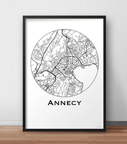 Affiche Annecy France Minimalist Map – City Map, Poster d’Annecy, Plan de ville, Impression d’Art, Création originale handmade