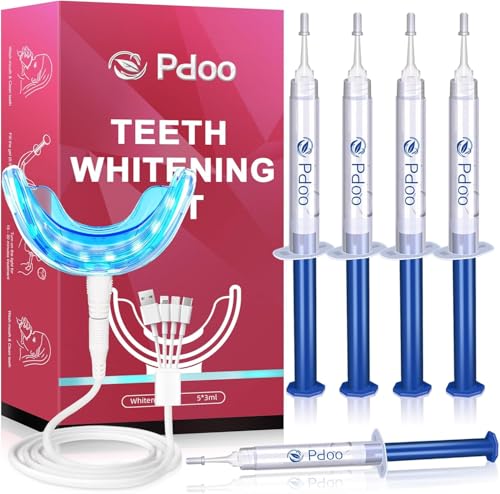Teeth Whitening Kit - Wired LED Teeth Whitening Set with 5 x 3 ml PAP+ Gel - Direct USB Power Supply without Battery - Professional Teeth Bleaching at Home - More Effective than Whitening Strips