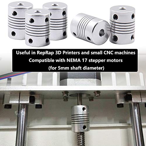 Saiper Flexible Couplings 5mm to 5mm (5pcs) Aluminum Alloy Joint Connector Compatible with NEMA 17 Stepper Motors, RepRap 3D Printer or CNC Machine, 3D Printer Accessories