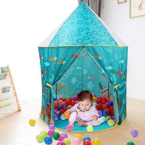 SUNBA YOUTH Kids Play Tent, Crawl Tunnel and Ball Pit, Pop Up Playhouse for Girls and Boys, Babies and Toddlers. Knight Castle for Kids for Indoor and Outdoor Use with Carrying Case. (Teal)