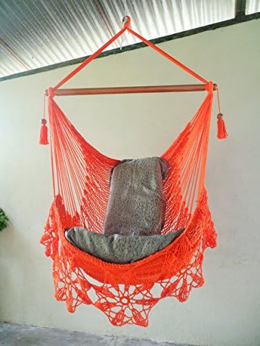 Hammock chair flower crochet handmade cotton orange color/ Indoor outdoor chair hammock/ Hanging chair swing.