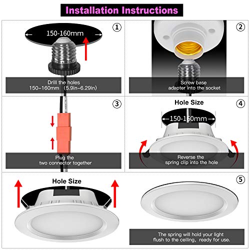 Alexa Compatible Smart Recessed LED Downlight, WiFi & Bluetooth 6 Inch