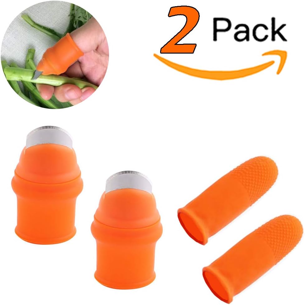 BBYaki Kitchen Gadget for Cooking Quickly Cut Vegetables Thumb Knife Finger Protector For Garden, Vegetable Field Silicone material Cutting Vegetable Thumb Knife Safe Tools Sets, Orange,2pack,men