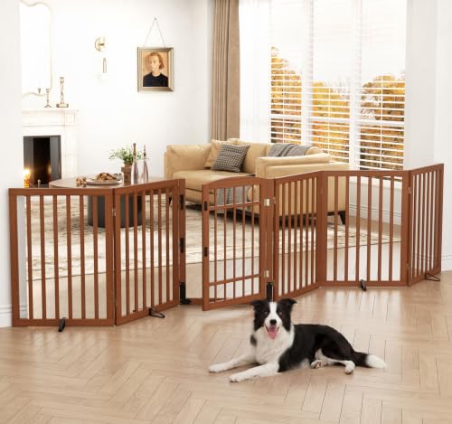 Homykic Dog Gate Indoor, 132" Wide Bamboo Pet Gate with Door, 30”H,