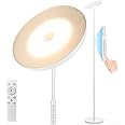 mukuxin White Floor Lamp, 40W Super Bright Floor Lamps for Living Room Bedroom with Remote & Timer, Torchiere LED Floor Lamp 2700K-6500K Stepless Dimmable, Tall Standing Light Works with Smart Plug