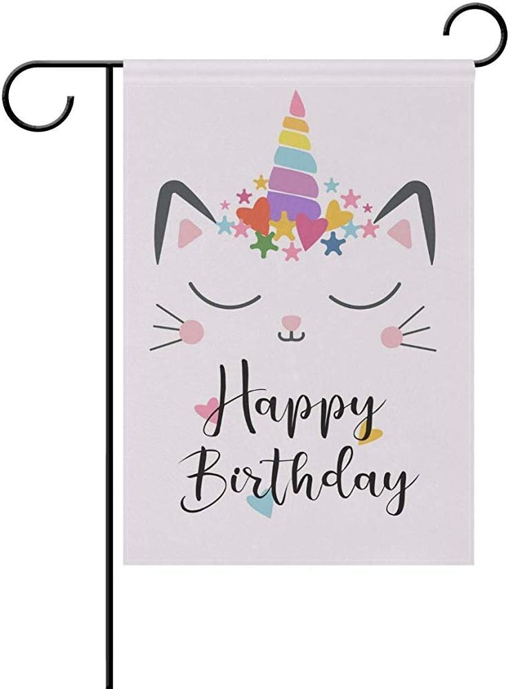 Archiba Gato Unicornio Lindo Feliz cumpleaños jardín Bandera Bandera 12