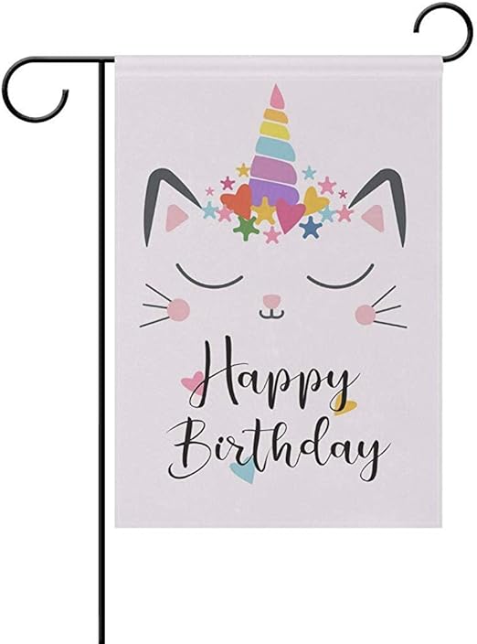 Archiba Gato Unicornio Lindo Feliz cumpleaños jardín Bandera Bandera 12