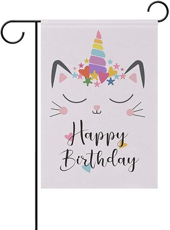 Archiba Gato Unicornio Lindo Feliz cumpleaños jardín Bandera Bandera 12