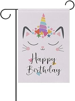 Archiba Gato Unicornio Lindo Feliz cumpleaños jardín Bandera Bandera 12