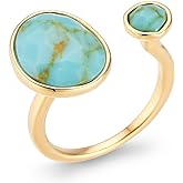 MJLULU Bold 14K Gold-Plated Statement Ring with Eye-Catching Simulated Blue Turquoise - Hypoallergenic & Lightweight, Exuding Boho Elegance - Simple Minimalist Jewelry