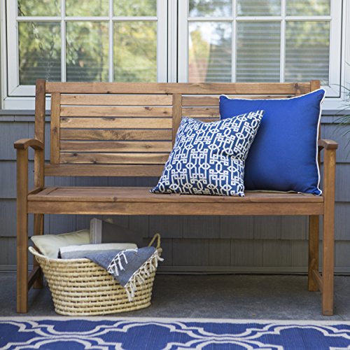 Contemporary 4 ft. Horizontal Slat Back Outdoor Garden Bench Made Of Premium Acacia Wood With Slightly Curved Arms In Natural Acacia Wood Finish, 600 pounds weight capacity - Assembly Required - Thumbnail 3