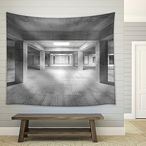 Illustration - Empty Dark Abstract Industrial Concrete Interior 3D Illustration - Fabric Wall Tapestry Home Decor - 51x60 inches
