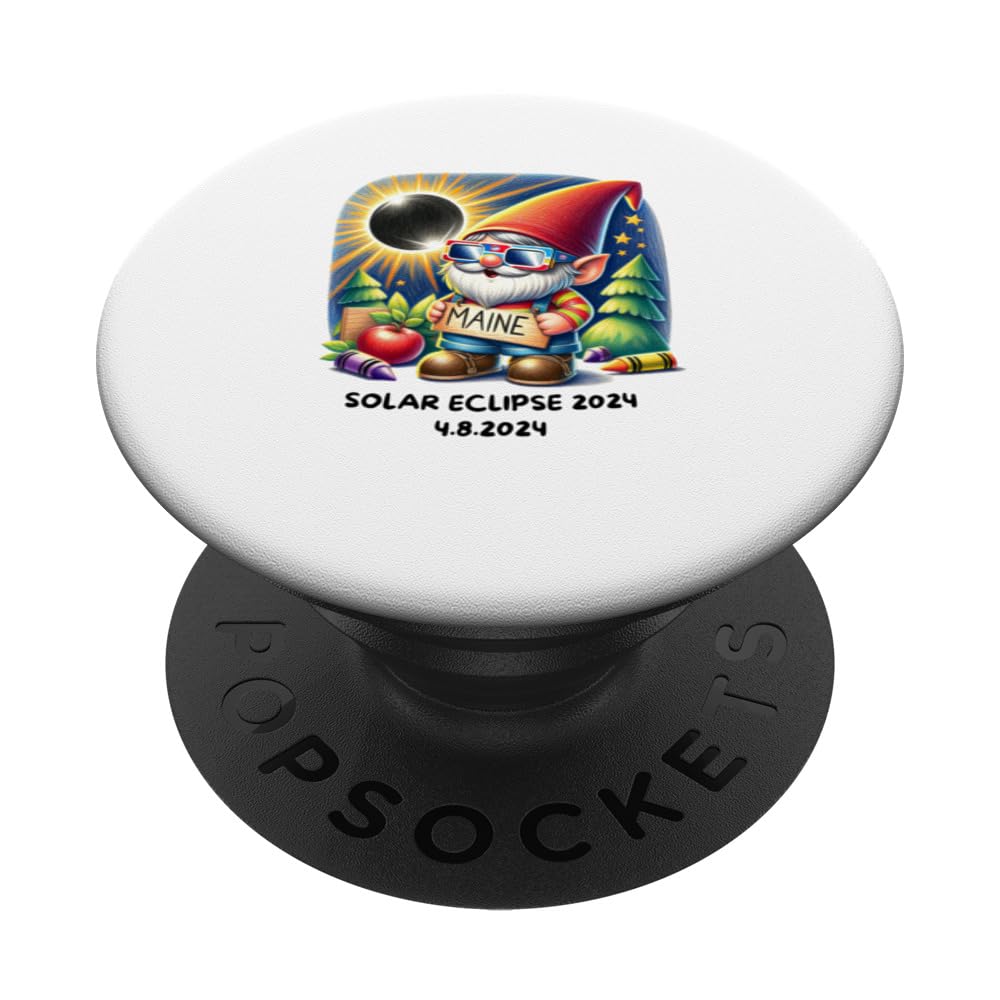 2024 Solar Eclipse Gnome in Maine - Celestial Event PopSockets Swappable PopGrip
