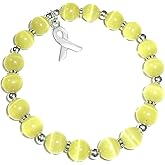 Hidden Hollow Beads Cancer Awareness Stretchy Bracelet, .925 Sterling Silver, Strong Stretch Cord Fits Most Wrists