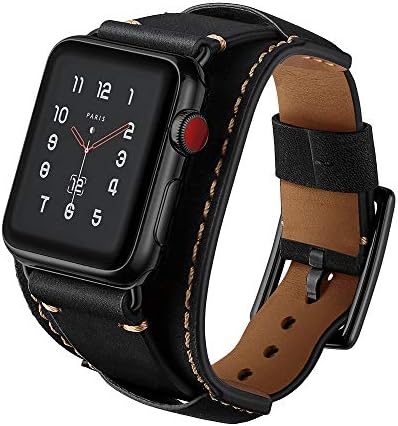LoveBlue for Apple Watch Band 38mm, iwatch Band Apple Watch Genuine Leather Band Replacement Strap with Stainless Steel Clasp for Series 3/Series 2/Series 1 (38mm-Crazy Horse Leather Black)