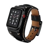GOSETH Compatible with Apple Watch Band 44mm Series 5/4 Apple Watch Band 42mm Series 3/2/1,Genuine Leather Strap with Stainless Clasp for iWatch Series 5 4 3 2 1 (Black, 42mm/44mm)