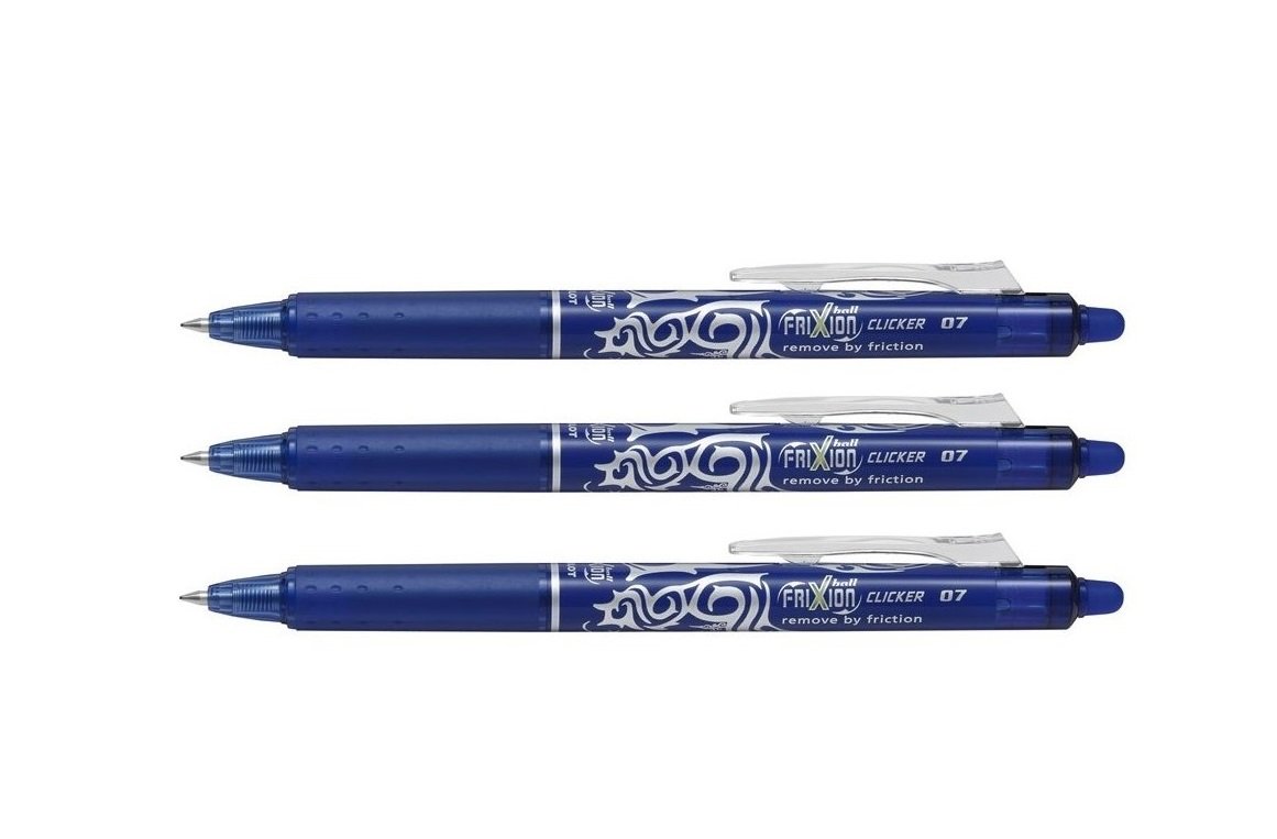 Pilot Frixion Clicker 0.7mm Tip Erasable Ink Gel Pen Tattoo Design Blue Ink (Pack of 3) Supplied Loose