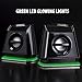 GOgroove 2MX LED Computer Speakers with Passive Woofer, Green Glowing Lights and 2.0 Stereo Sound - Wired 3.5mm Audio Input Connection, USB Powered for PC, Desktop and Laptop Computers