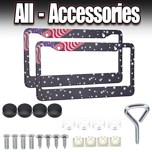 License Plate Frames - 2 Pack America Flag Car Licence Plate Holders, Automotive Exterior Accessories 2 Holes Black Car Tag Holder Protector